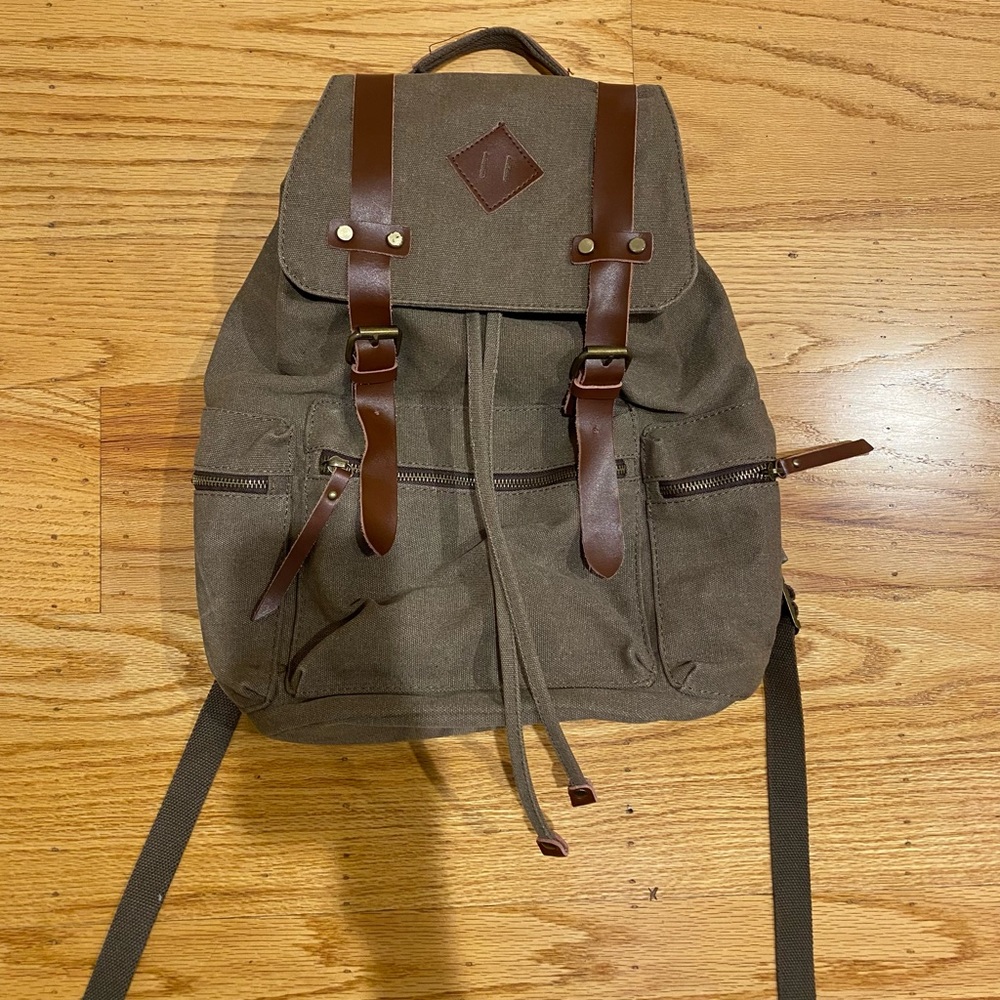 Army Green Backpack w/ Brown Accents